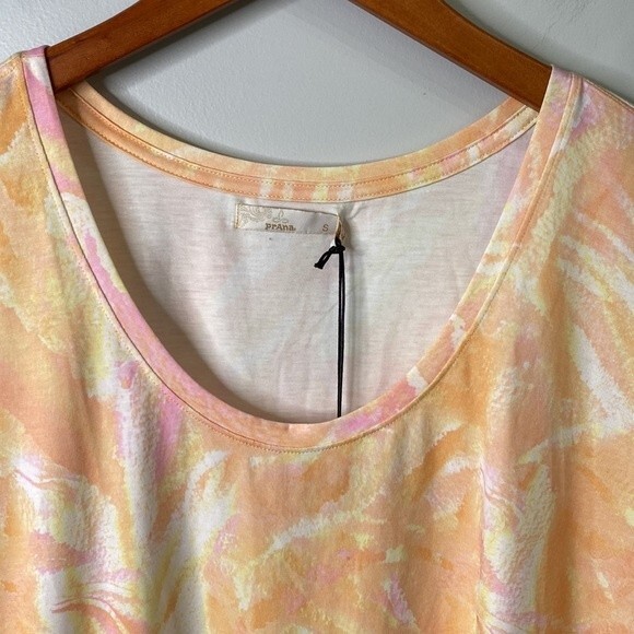 Prana Poly Jungle Top Honey Bee Side Waist Tie High Low Hem Scoop Neck Essential - Picture 4 of 14